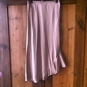 Silk Satin Assymmetrical Ruffle Hem Skirt